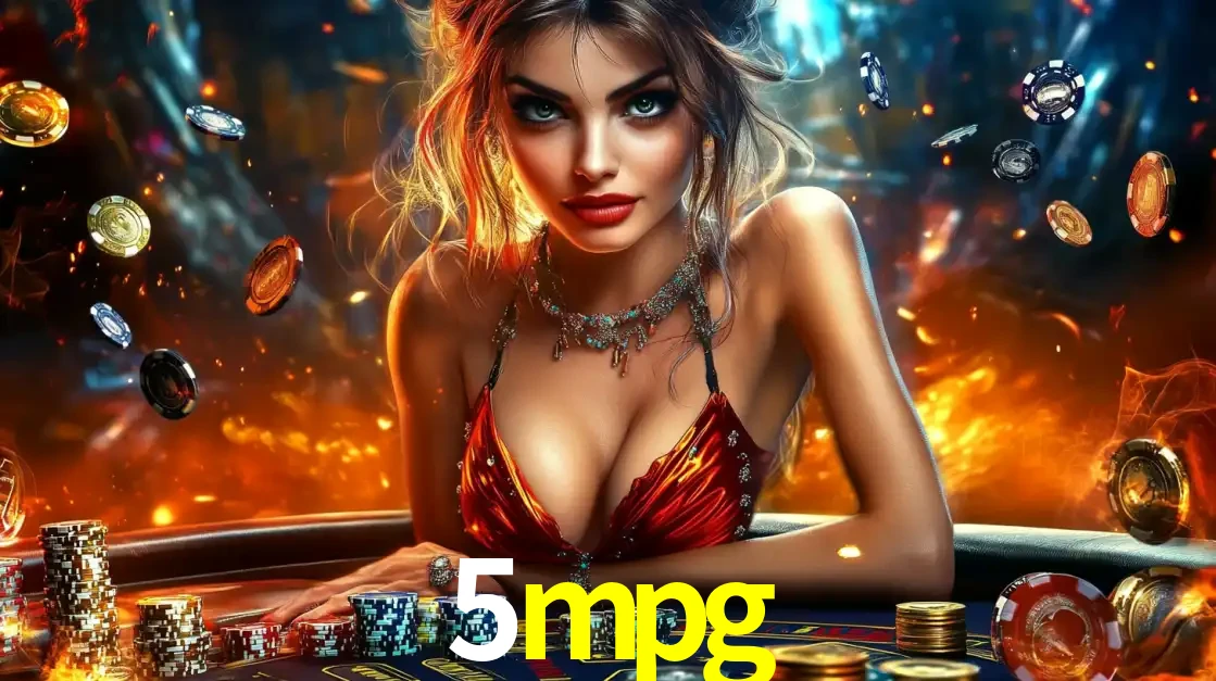 Mulher em uma mesa de cassino com pilhas de fichas e um fundo de fogo, pronta para uma rodada de altas apostas nos jogos de mesa emocionantes do cassino 5mpg.